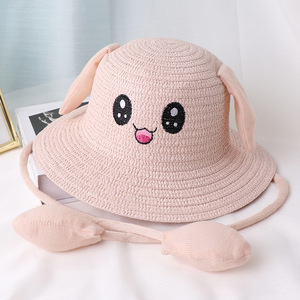Chapeaux de paille à oreilles de <span class=keywords><strong>lapin</strong></span> tricotées pour enfants, vente <span class=keywords><strong>en</strong></span> gros, chapeaux de soleil d'été personnalisés pour la plage, chapeaux de paille à oreilles de <span class=keywords><strong>lapin</strong></span> pour enfants - Product Image 5