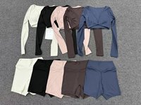 Ensemble de sport personnalisé pour femme, extensible dans les 4 sens, comprenant un haut court à manches longues, un legging de yoga taille haute et un short d'entraînement, résistant aux squats, vêtements de sport