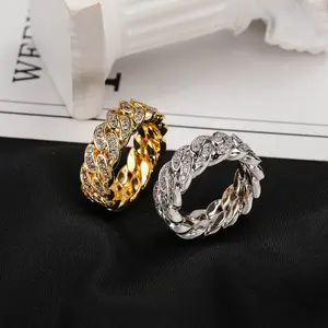 Craft Wolf Dainty Hiphop Jewelry Crystal Zircon Cuban Link Ring Gold Iced Out Rhinestone For Men Women Plated 925 Sliver 18K