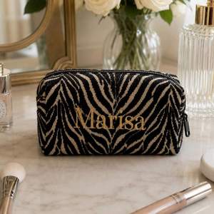 Customized Personalized Embroidered Zebra Makeup <b>Bag</b>, Custom Bridal Party Cosmetic <b>Travel</b> Pouch, Bridesmaid Gift Birthday Gift - Product Image 3