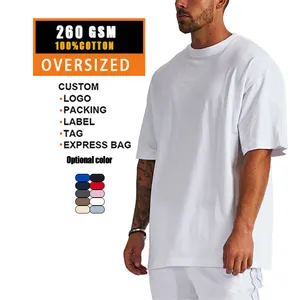 T-shirt de rue en coton personnalisé vintage vierge pour hommes 260 GSM T-shirt surdimensionné à épaules tombantes