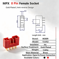 Connecteur MPX 8 broches plaqué or, mâle et femelle, multiplex, pour câble de signal, pièces de connexion pour modèles RC, avions, drones, bateaux