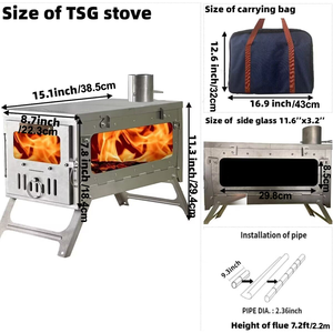 [Nave da USA] pieghevole in titanio 38.5cm grande formato tenda stufa con vetro laterale per la combustione all'aperto cottura DANCHEL all'aperto <span class=keywords><strong>TSG</strong></span> - Product Image 4