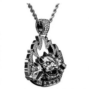 Collar con Colgante de Esqueleto de Acero Inoxidable, Diseño de Llama, Tono Plateado, Cadena con Dije Estilo Hiphop, Joyería con Moissanita, Regalo para Hombres - Product Image 2