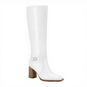 Bottes hautes à talon épais style western, légères, avec fermeture éclair et boucle, pour l'hiver, l'automne et le printemps, noir mat et blanc, semelle intérieure en EVA - Product Image 2