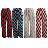 Pantalons amples en soie froissée pour femmes, vente en gros personnalisée, pantalon long décontracté d'été, motif à carreaux, taille élastique