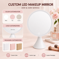 Miroir de maquillage LED rond rechargeable en gros 90 °   Miroir de maquillage de bureau intelligent rotatif avec logo personnalisé