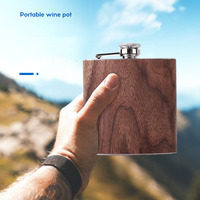 Gourde à liqueur portable de 6 oz à motif bois, pour voyage en extérieur, bouteille de vin ou de whisky, gourde enveloppée