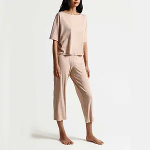 संयुक्त राज्य अमेरिका और यूरो और ए. यू. पजामा निर्माता कस्टम डिजाइन नाइटवियर फसल पैंट सेट मुलायम त्वचा के अनुकूल बांस फाइबर कपास पाजामा महिलाओं