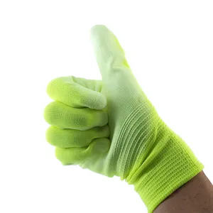 Factory Wholesale 13G Green Nylon PU Coated Polyester Safety ESD Gloves PU Coating Safety PU Work Gloves