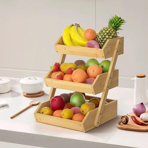 Mostrador de cocina Verduras Estantes de exhibición Gran soporte de cesta de frutas de bambú de 3 niveles - Product Image 6