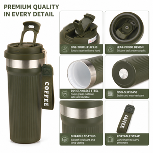Gobelet isotherme personnalisé de 16 oz en acier inoxydable 304 avec revêtement intérieur en céramique, double paroi, avec poignée et couvercle, pour les voyages en voiture - Product Image 4
