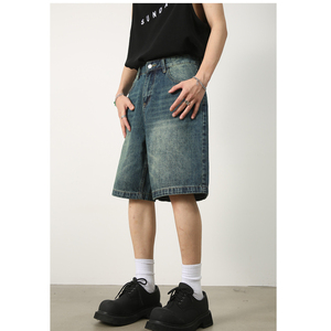Shorts en jean vintage pour homme avec fermeture éclair et bouton, style rétro, coupe ample, demi-longueur, décontracté, mode outdoor, pour garçon - Product Image 1