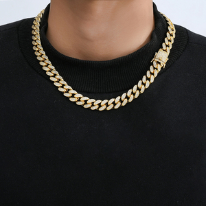 BC005 Chaîne cubaine en laiton 12mm, 16, 18, 20, 24 pouces, style Hip Hop, entièrement pavée de micro-zircons CZ, collier bijou - Product Image 5