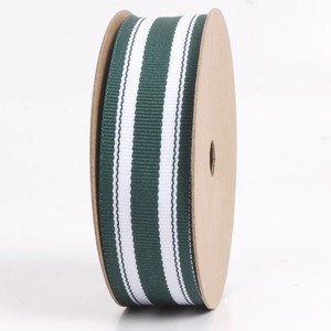 Ruban tissé personnalisé double face écologique vert et blanc rayé, bobine en polyester durable pour décoration de cadeaux, largeur 4 cm - Product Image 1