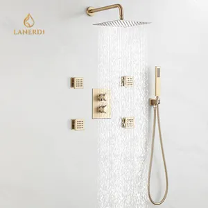 Lanerdi-grifo de ducha de baño de latón dorado