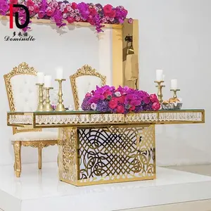 Vidrio templado en la parte superior de oro de Acero Inoxidable base de boda de lujo de mesa de banquete