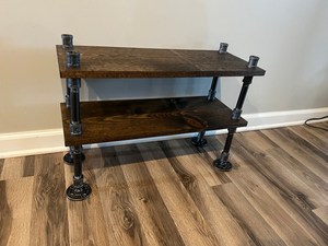 Étagère à chaussures à 2 niveaux en métal antique avec étagère en bois Design industriel pour le rangement des armoires de salon dans la chambre sombre - Product Image 2