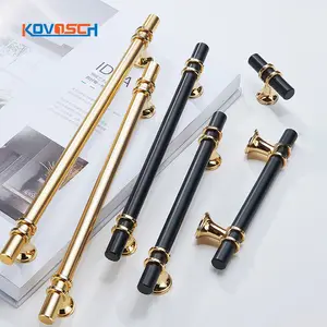 Hot Sale Luxury Furniture Pull Handle Zinc Alloy Black Gold Kitchen Cupboard Wardrobe Drawers T Bar Lengthened Cabinet Handle
