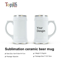 Mug à bière en céramique vierge de 22 oz pour sublimation, avec bord doré et surface enduite pour transfert thermique, idéal pour le DIY