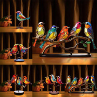 Ornements de bureau en métal double face, sculpture d'oiseaux colorés sur branche, art de table, décoration pour la maison, la chambre ou le bureau