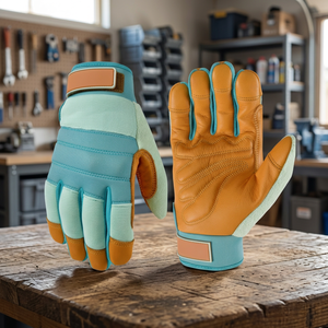 ถุงมือทำงานในสวนแบบหนัง ระบายอากาศได้ดี ผ้าฝ้ายด้านหลัง พร้อมแถบตีนตุ๊กแกที่ข้อมือ ถุงมือป้องกันสำหรับทำสวน - Product Image 5