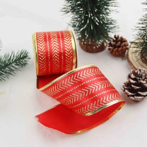 Toptan Noel Dekoratif Kırmızı Altın Grosgrein Saten Simli Telli Kurdele Makarası Ağaç Çelenkleri El Sanatları Süslemeleri için - Product Image 3