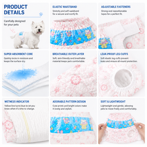Couches jetables super absorbantes et anti-fuites pour femelles chiennes, culottes hygiéniques ajustables pour animaux de compagnie, vente en gros OEM - Product Image 4
