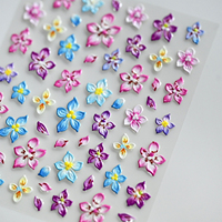 Stiker Kuku Bunga Plumeria 5D Embossed Grosir, Perekat Sendiri, Dekorasi Kuku Bunga Warna-warni, Hiasan Kuku Timbul untuk Manikur