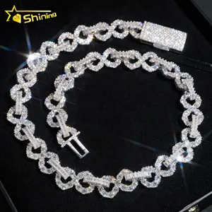 Unique Design Customized Hip Hop Necklace Moissanite Jewelry 925 Silver 15MM Infinity Cuban Link Chain