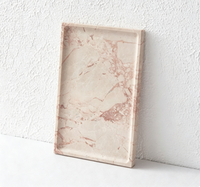Ensemble de 3 pièces en pierre naturelle : Plateau rectangulaire en travertin, Pot de rangement et Boîte à mouchoirs en marbre rose