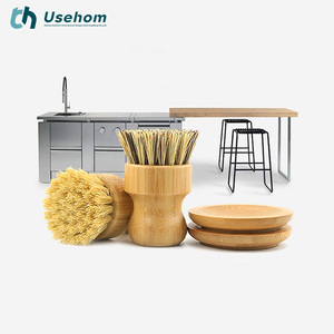 Fregadero de cocina, sisal natural + palmeras de coco y cepillo de limpieza de bambú vegetal, Juego de cepillos de limpieza de platos con base de Bambú - Product Image 5