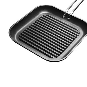 Padella per Bistecche Artigianale Quadrata in Acciaio Inox Antiaderente con Manico, Fondo Piatto, Adatta al Forno - Product Image 3