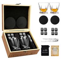 Maxfree – Ensemble de verres à whisky haut de gamme avec bouchon à glaçons et disque de lavage, présenté dans une boîte de rangement en bois – Idéal pour le bar