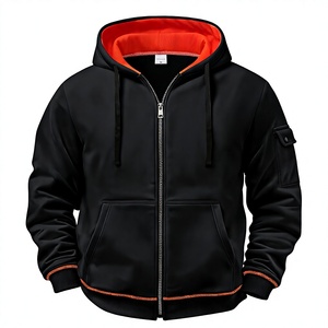 Men's <b>Black</b> French Terry <b>Zip</b>-Up <b>Hoodie</b> Sweatshirt Regular Fit Breathable Cotton Casual Jacket Pockets Digital Printing Front - Product Image 1