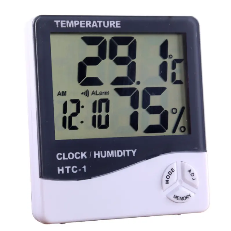 Termómetro Digital LCD para interiores, medidor electrónico de temperatura y humedad, higrómetro, estación meteorológica, reloj despertador, HTC-1