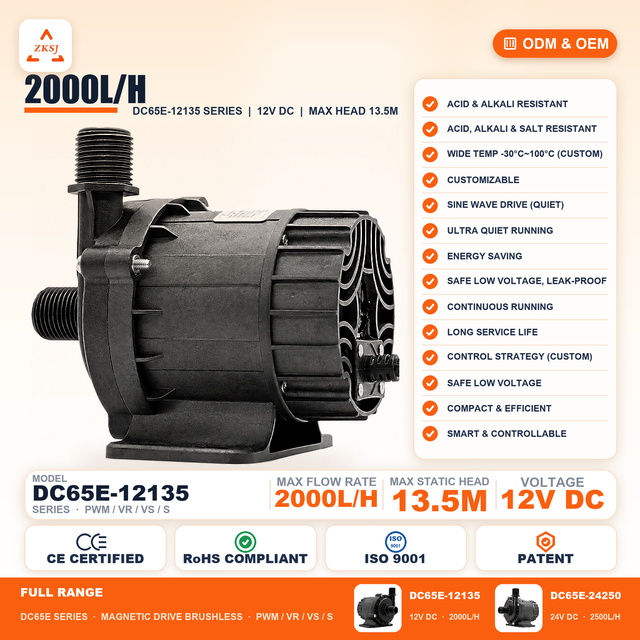 ZKSJ DC65E Sine Wave Silent Brushless DC Water Pump for Liquid Cooling Server High Temp Resistant Safe Low Voltage OEM ODM