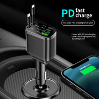 2 câbles rétractables 66W, chargeur de voiture rétractable, chargeurs pour téléphone portable, chargeur de voiture 4 en 1 pour iPhone