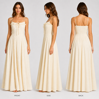 Robe longue d'été élégante à bretelles spaghetti, avec volants et texture froissée, style cottagecore romantique, personnalisable OEM/ODM