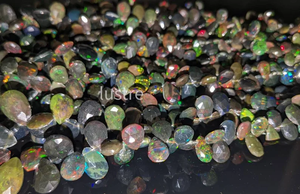 Perles en opale noire naturelle d'Éthiopie, facettées en forme de larme, 4,5 x 5,5-8 x 11 mm, brin de perles en vrac de 15 pouces, 72 carats, pour la fabrication de bijoux - Product Image 4