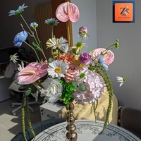 Arrangement de fleurs artificielles rose pastel et bleu, centre de table de mariage avec Anthurium, marguerite et rose, décoration de table de fête