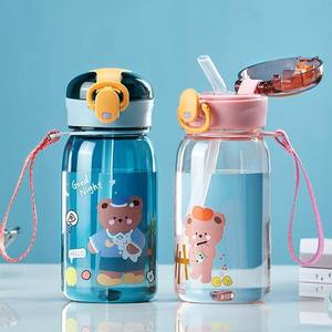 400ml Kids <b>Plastic</b> Water Bottle Cute Bear <b>Plastic</b> Water Bottle with Straw Bounce Cover Drinking Water <b>Plastic</b> Bottle - Product Image 2