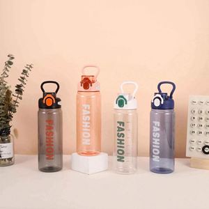 Large-Capacity Reusable Food Safe Transparent Solid Color PC Plastic Fitness One-Button Water <b>Bottle</b> Straw Water <b>Bottle</b> With - Product Image 2