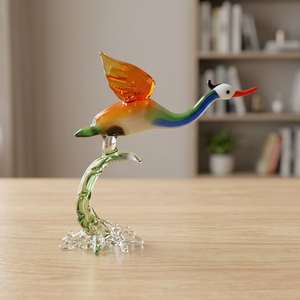 Petite figurine de canard en verre soufflé à la main, sculpture animale aux couleurs arc-en-ciel, art décoratif, objet de collection, cadeau, Rajasthan, Pâques - Product Image 1