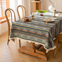 Nappe de table rectangulaire en coton et lin, style ethnique bohème, rayée, luxe léger, pour table basse, style français
