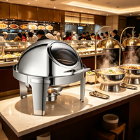 Chauffe-Plat Buffet FLEY en Acier Inoxydable, Réchaud de Traiteur Rond avec Fenêtre et Brûleur à Alcool pour Hôtels
