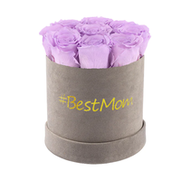 Boîtes d'emballage florales rondes de luxe en velours floqué pour bouquets de roses, personnalisables avec votre propre logo