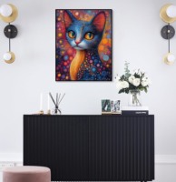 Peinture Diamant 5D à Pointes Rondes Complètes, Motif Chat Coloré, 50x65 cm, Kit DIY, Art Mural Abstrait Vibrant pour la Maison