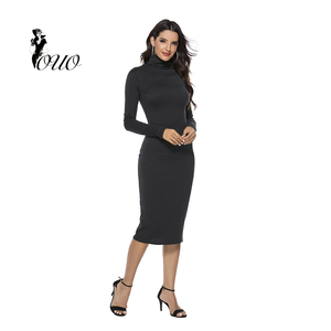 5 XL <span class=keywords><strong>taille</strong></span> couleur Uni tenue pratique Fine col haut stretch tricoté femmes une pièce robe OC110 - Product Image 2