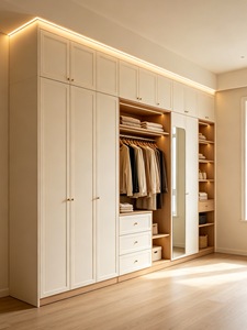 Modern Cream White Shaker Wardrobe Freestanding Wooden Closet <b>Cabinet</b> <b>with</b> Mirror <b>Drawers</b> Shelving for Bedroom - Product Image 2